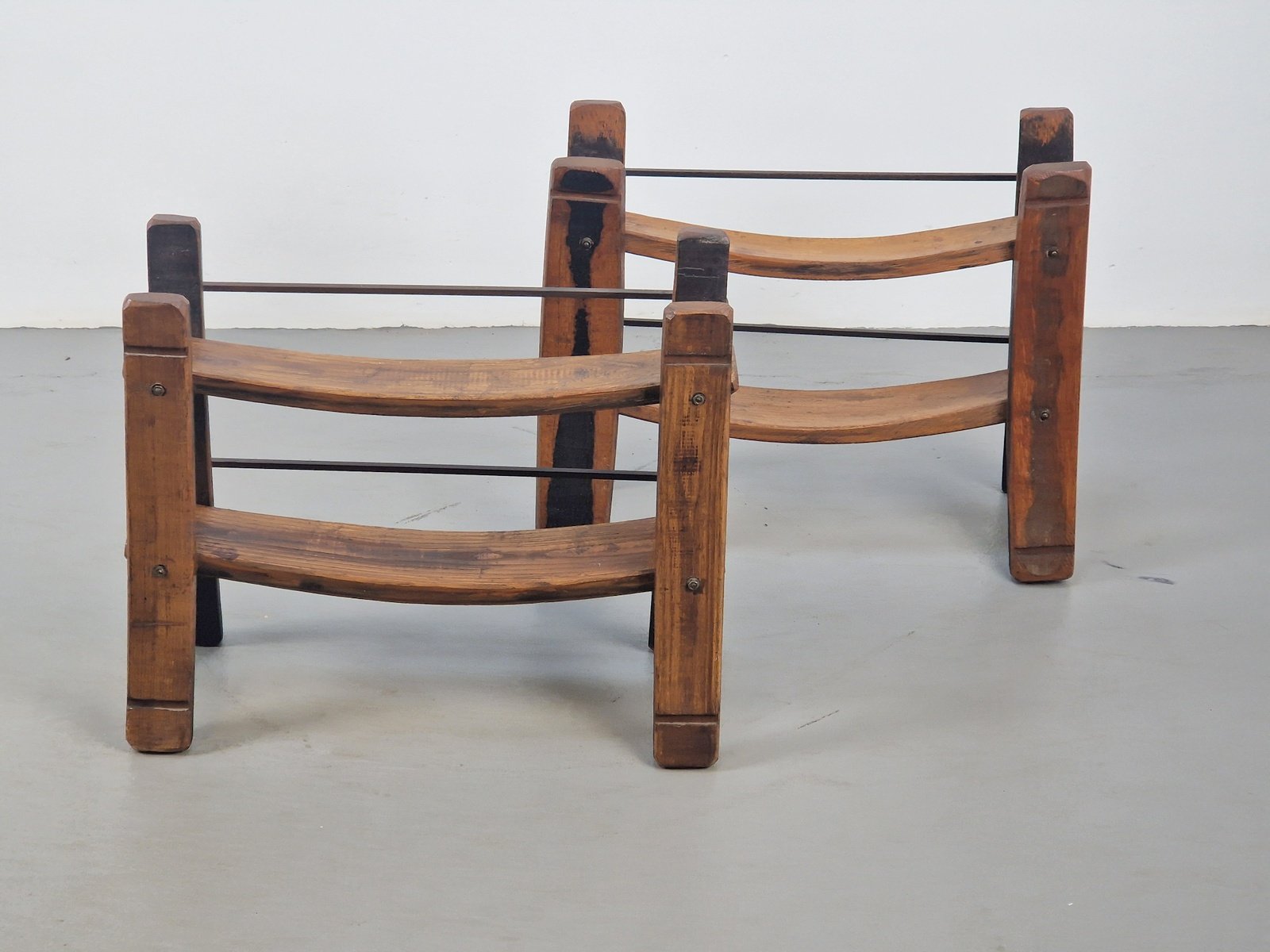 A pair Brutalist Wooden Wine Racks in Oak, 1960s