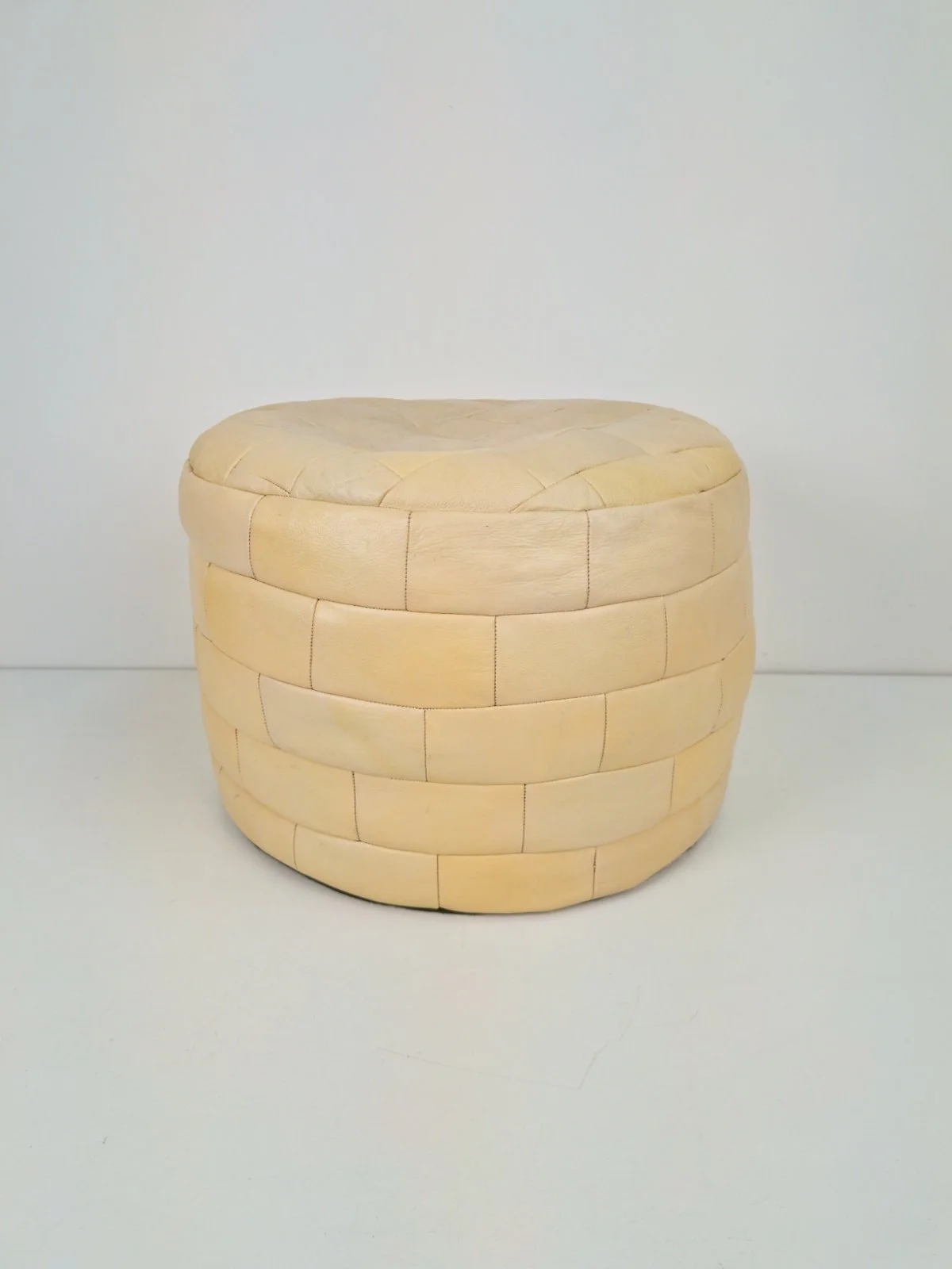 Ecru leather patchwork pouf / ottoman, 1970.