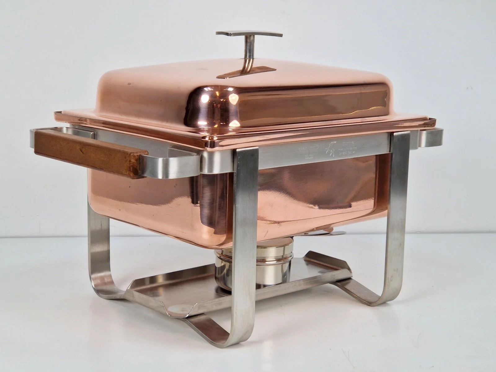 Vintage Copper Stainless Steel Spring Chafing Dish, Switzerland, 1980s