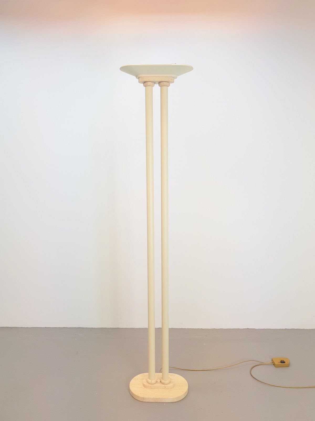Vintage Horatius Floor Lamp by Maison Le Dauphin in Travertine and Metal, France, 1980s
