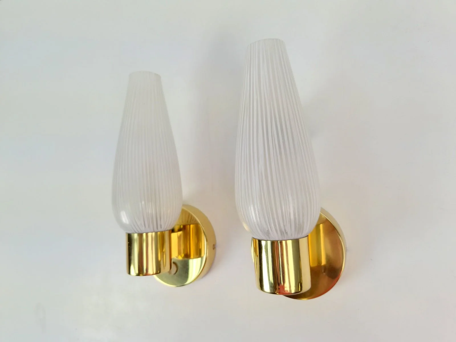Pair of Swedish Mid-Century Wall Lamps in Brass and Glass 1970