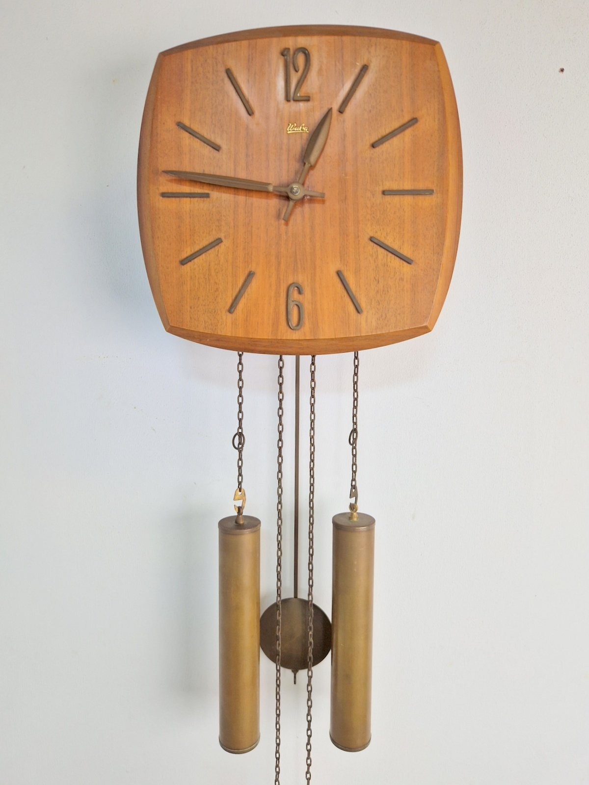 Mid-Century Wall Clock in Teak and Brass from Wuba, 1960s