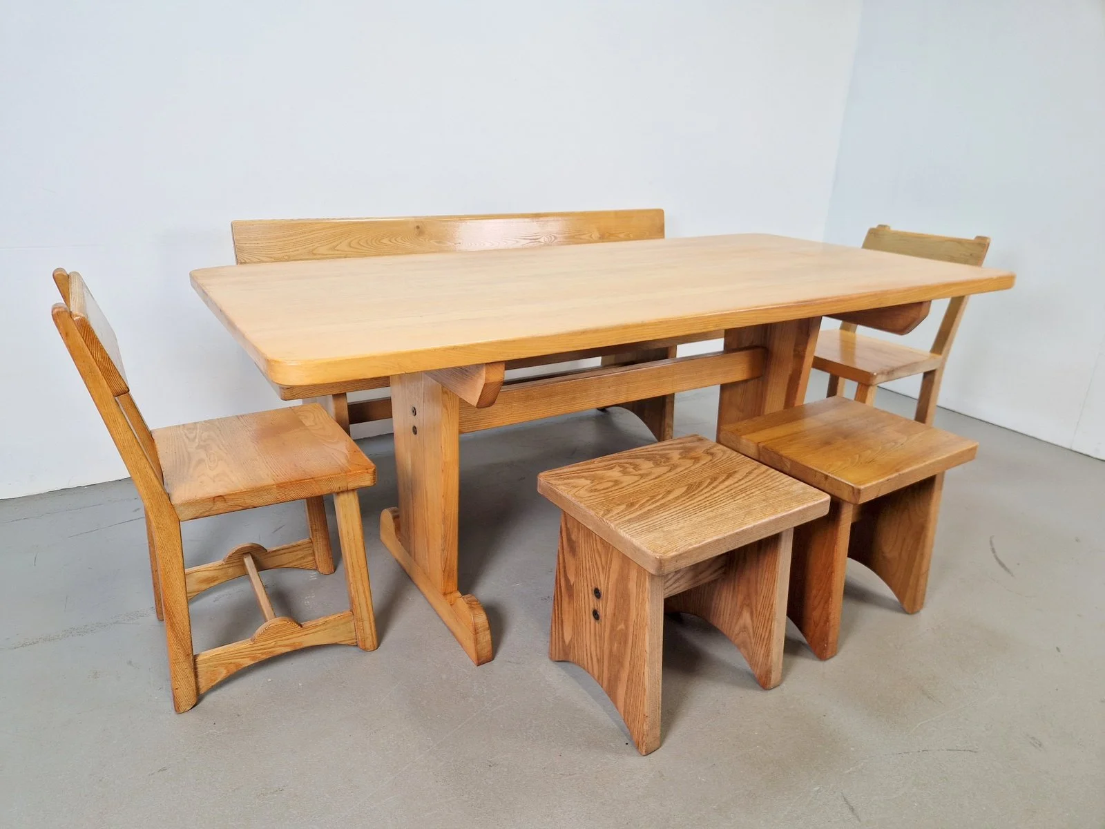 Vintage Danish Dining Room Trestle Table in Elm, 1960