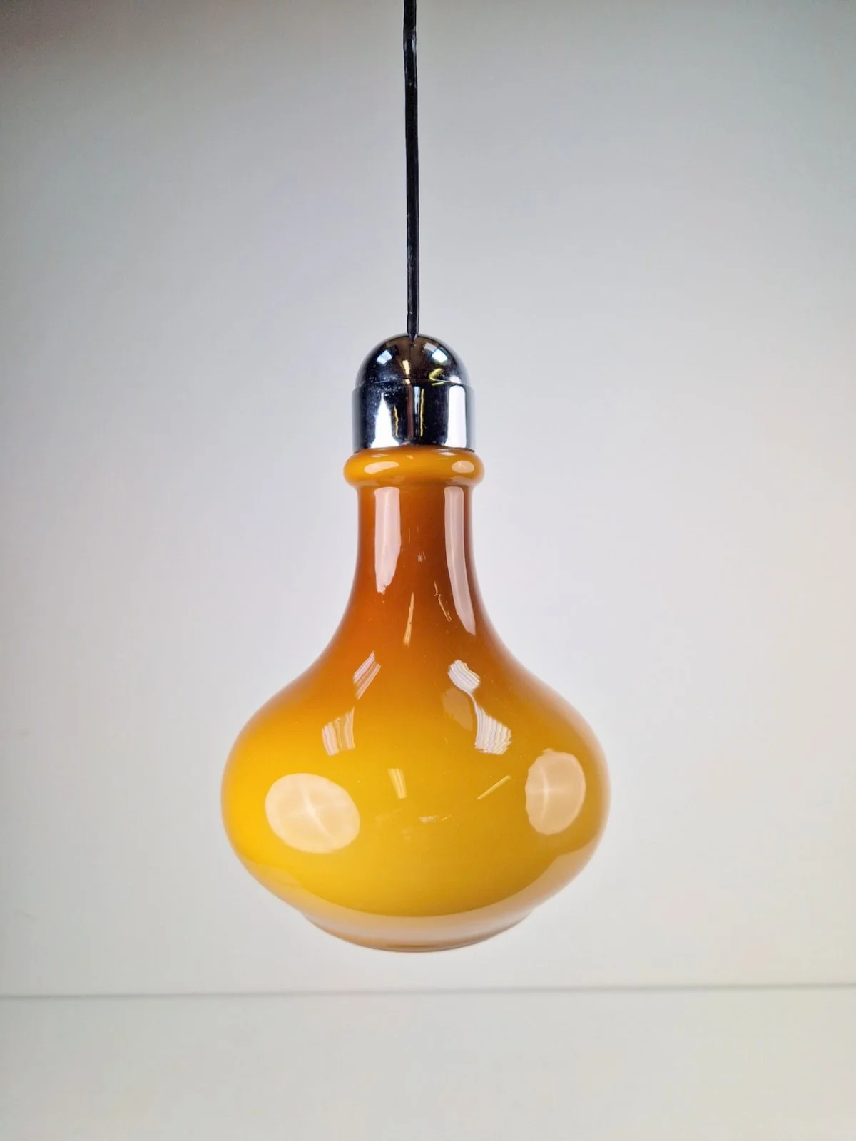 Vintage Drop Pendant, Opal Glass and Chrome Lamp, 1960s