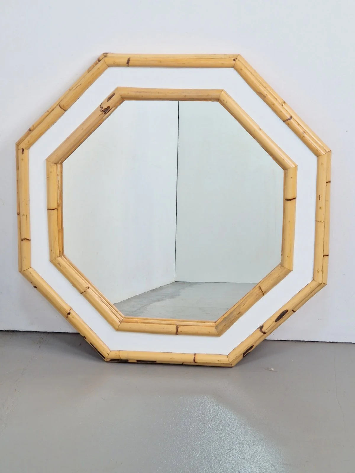 Large Octagonal Wall Mirror in Bamboo, Italy, 1960s