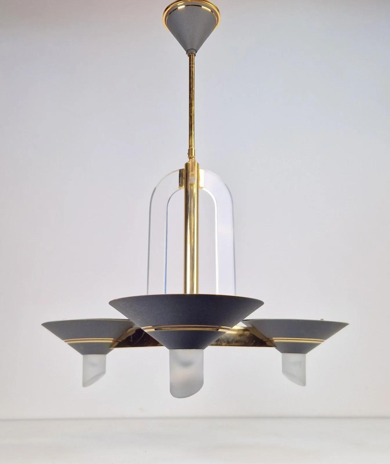 Regency Brass and Acrylic glass Chandelier, France 1970s