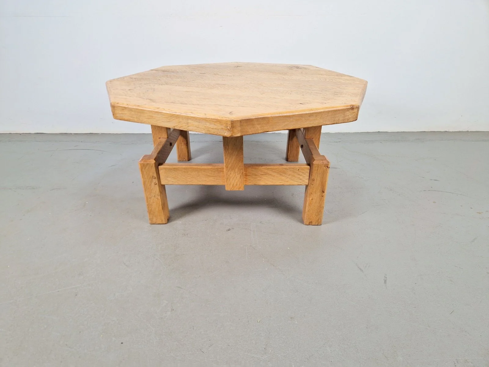 Rustic Brutalist Octagonal Oak Coffee Table, 1960s