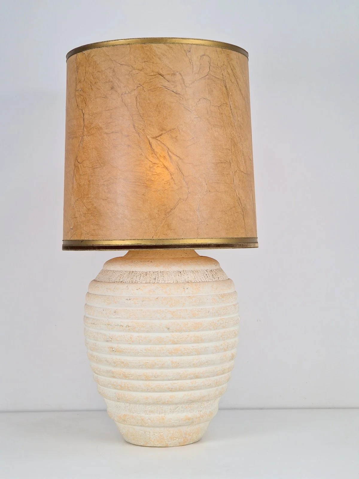 Vintage Organic Ribbed Plaster Table Lamp, 1970s