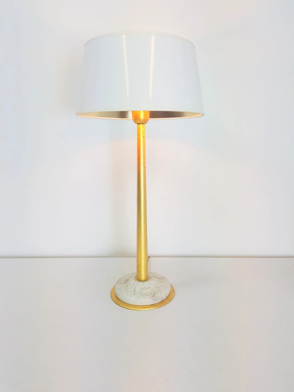 Vintage Bisque Porcelain and Gold Leaf Table Lamp by Giulia Mangani, Italy, 1970s