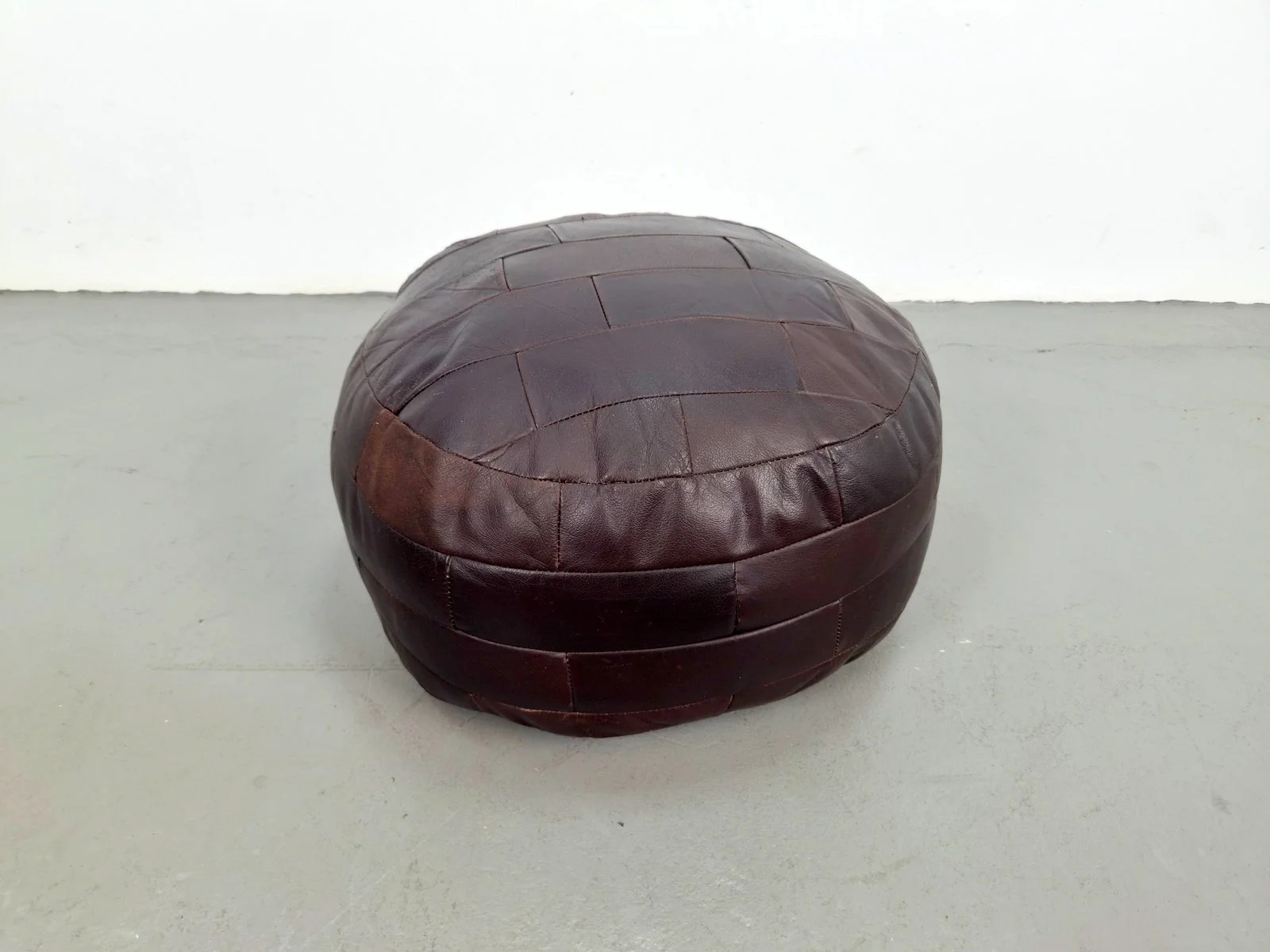 VINTAGE FRENCH PATCHWORK LEATHER OTTOMAN, BEAN BAG OR POUF, 1960S