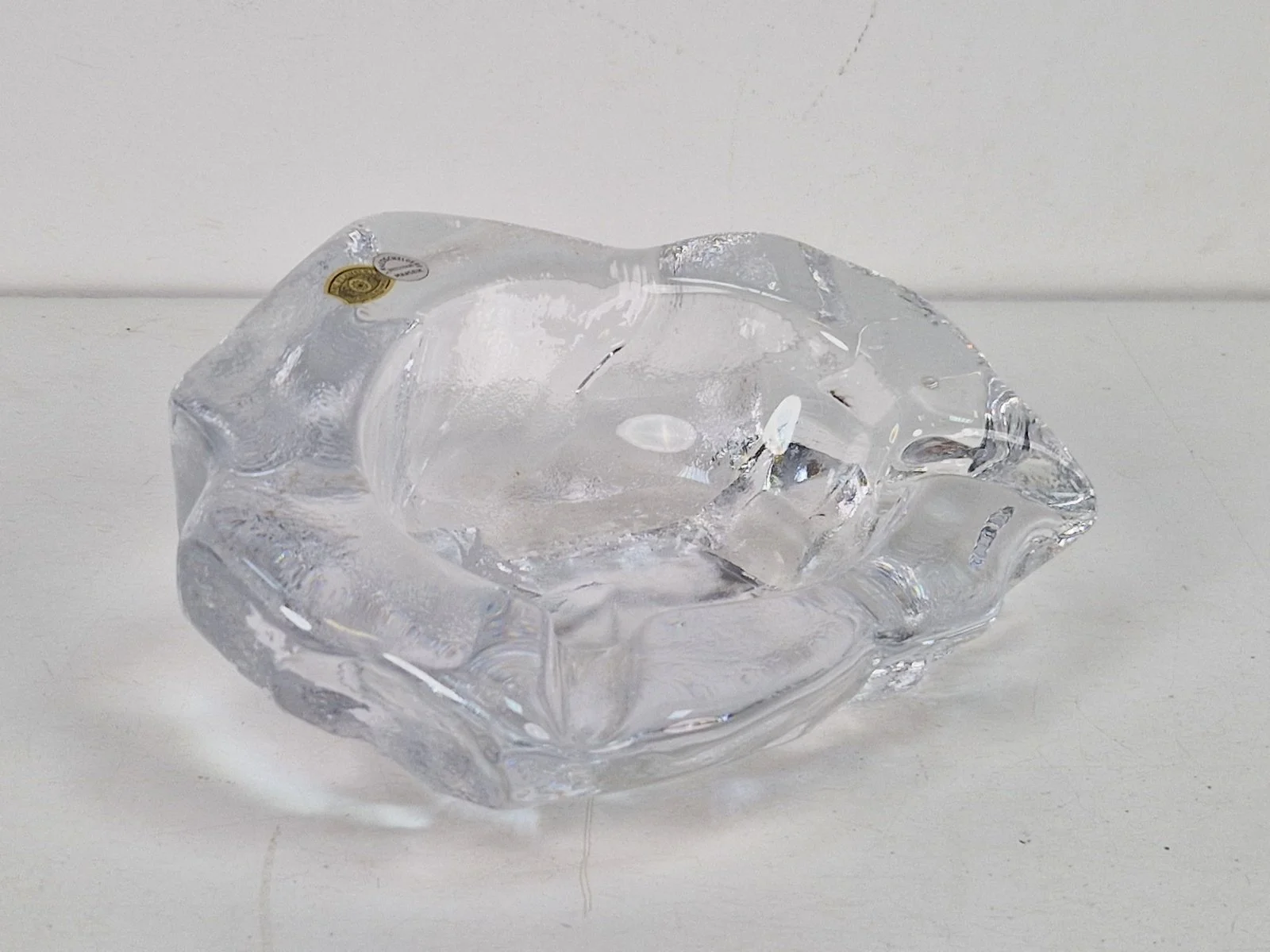 Vintage Brutalist Ice Glass Ashtray / key bowl from Val Saint Lambert, 1960s