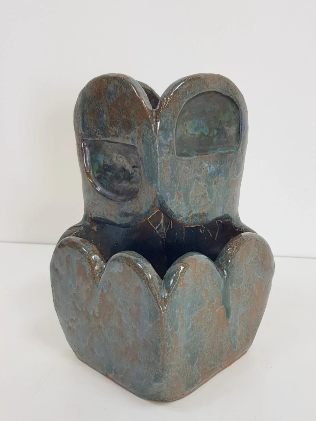 Brutalist Green Glazed Ceramic Flowerpot, 1960s