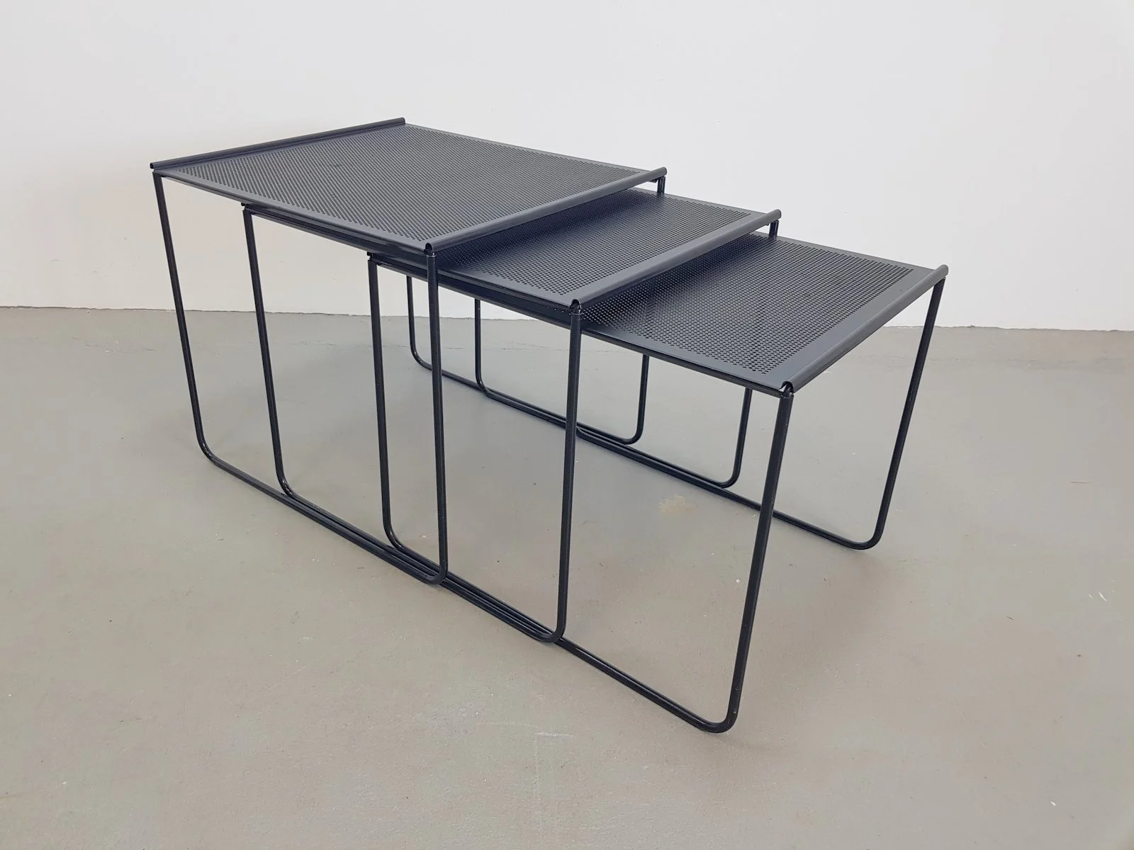 Vintage Black Perforated Metal Nesting Tables, 1980s, Set of 3