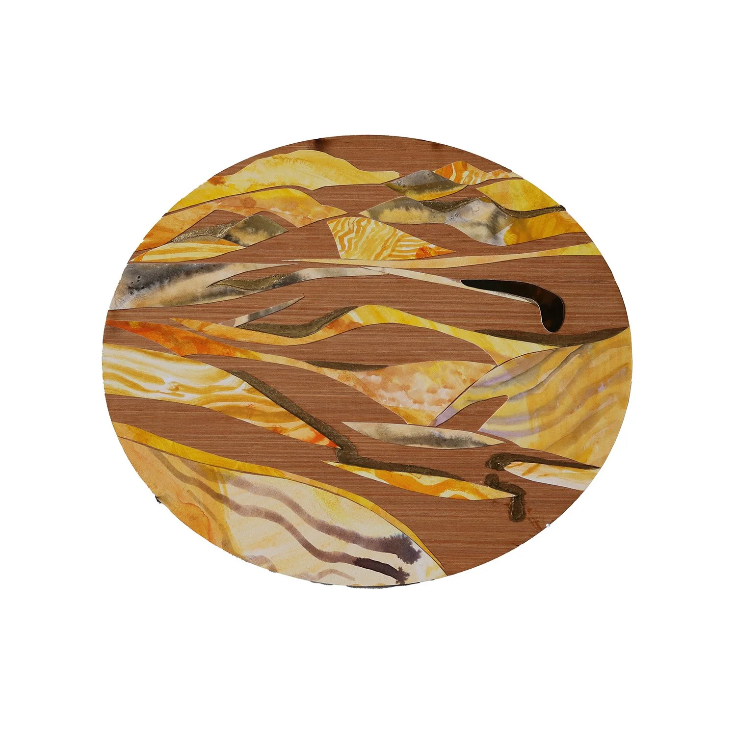 Desert 2025 (collage - ink, paint, paper, mirror card on wood 33x28cm)