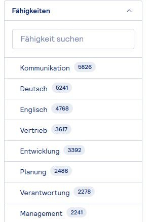 Eingabe von Stärken in Filter (Beispiel Stepstone)