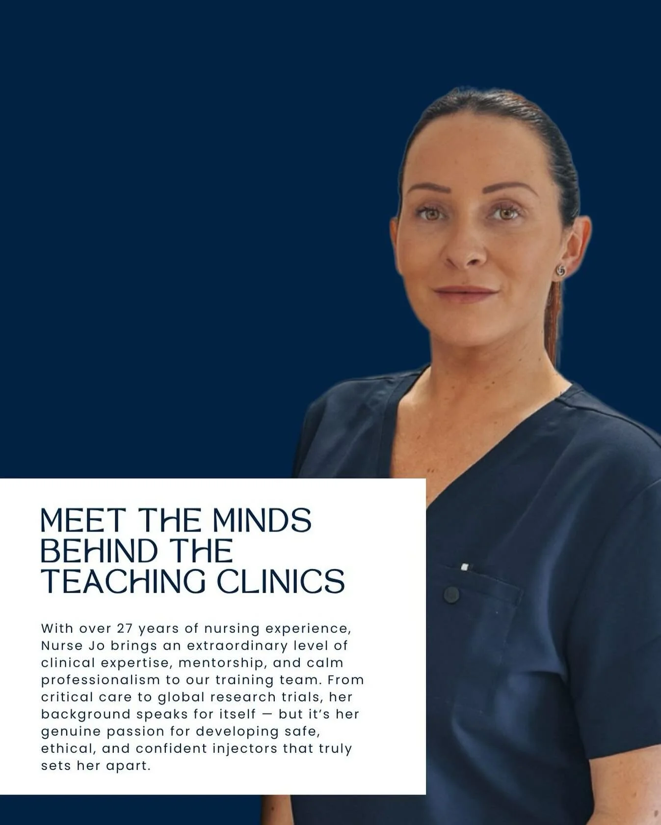 Meet Nurse Jo &mdash; Clinical Educator &amp; Co-Founder at The Teaching Clinics

With over 27 years of nursing experience, Nurse Jo brings an extraordinary level of clinical expertise, mentorship, and calm professionalism to our training team. From 
