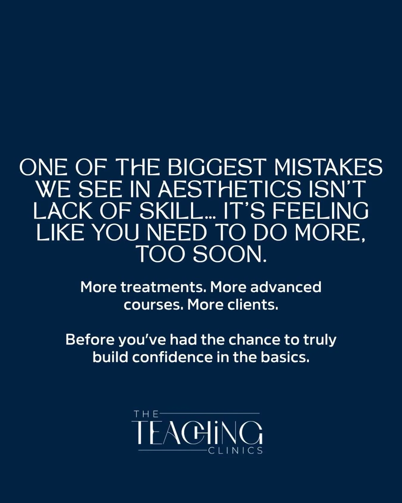 One of the biggest mistakes we see in aesthetics isn&rsquo;t lack of skill&hellip; It&rsquo;s feeling like you need to do more, too soon.

More treatments. More advanced courses. More clients.

Before you&rsquo;ve had the chance to truly build confid