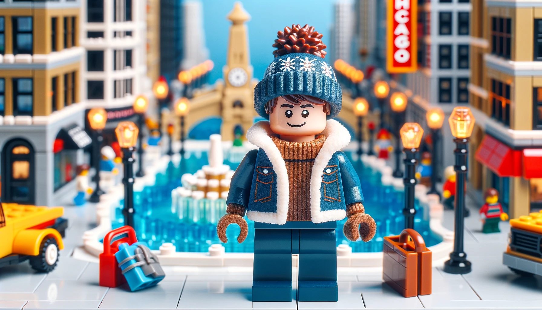 Brandon Condict as lego minifigure in winter chicago