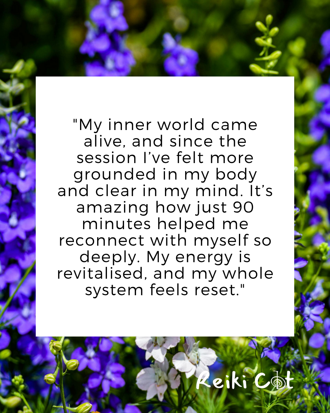 Feedback from a client about how their energy feels revitalised and their whole system feels reset after an intuitive Reiki treatment with Cat.