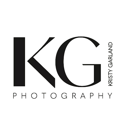 Logo for KG Photography, featuring large stylized letters 'K' and 'G' with 'Kristy Garland Photography' written vertically next to the G.