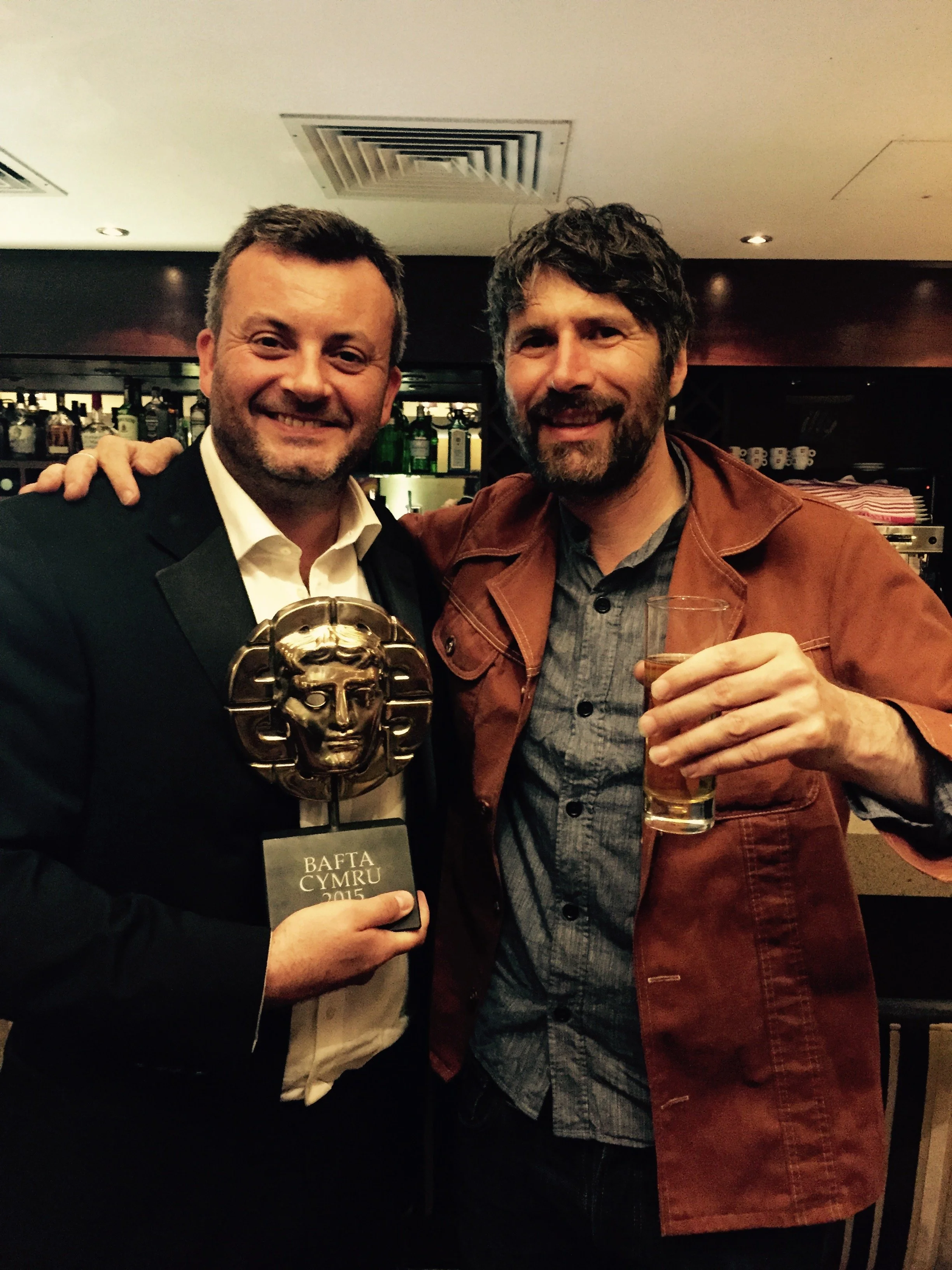 Gruff Rhys and Andy Evans at BAFTAs