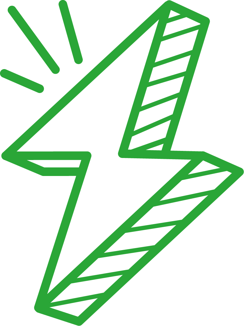 Illustration d'un éclair stylisé en vert avec des lignes de hachures.