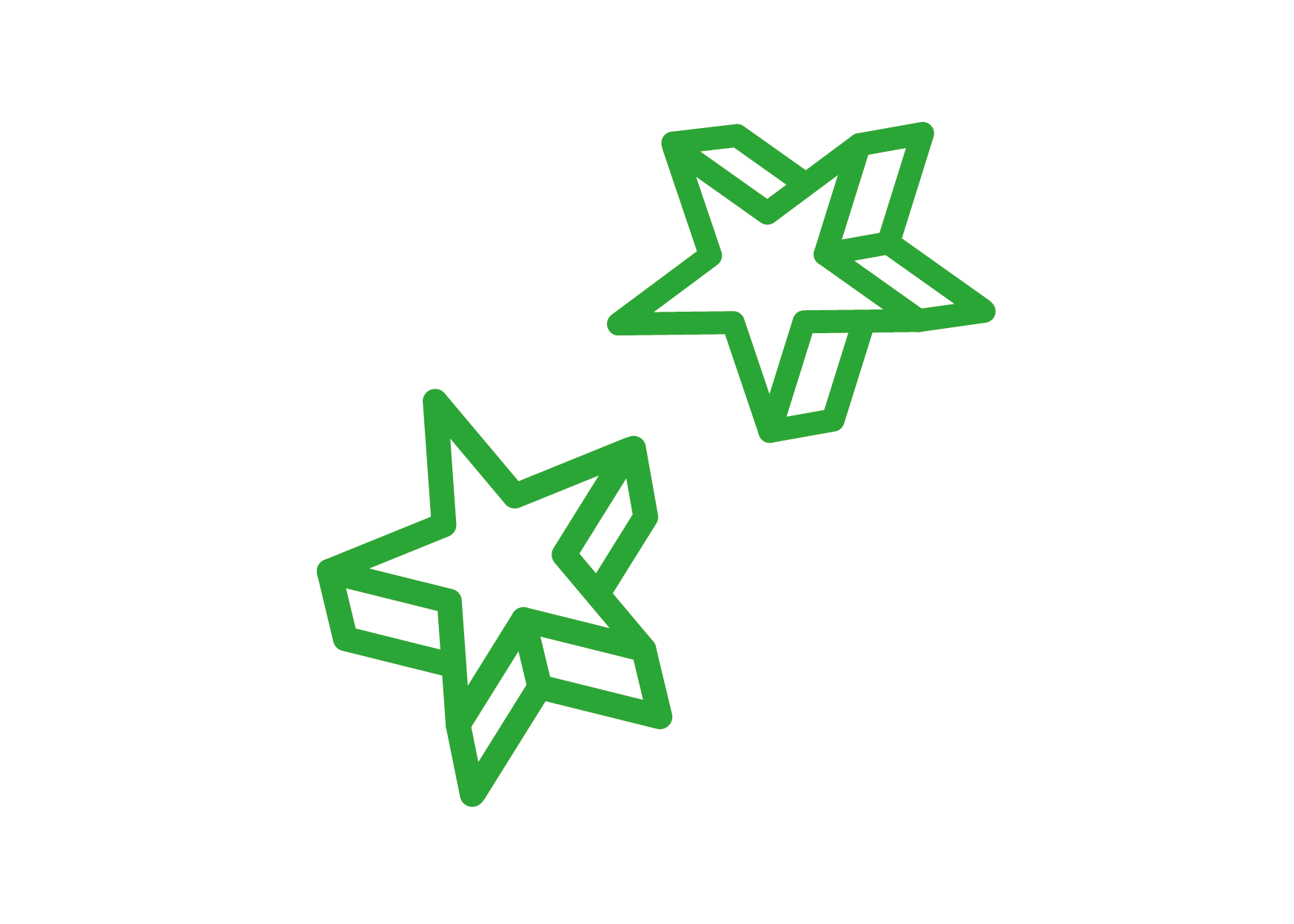 Deux étoiles de Noël vertes avec un contour ouvert