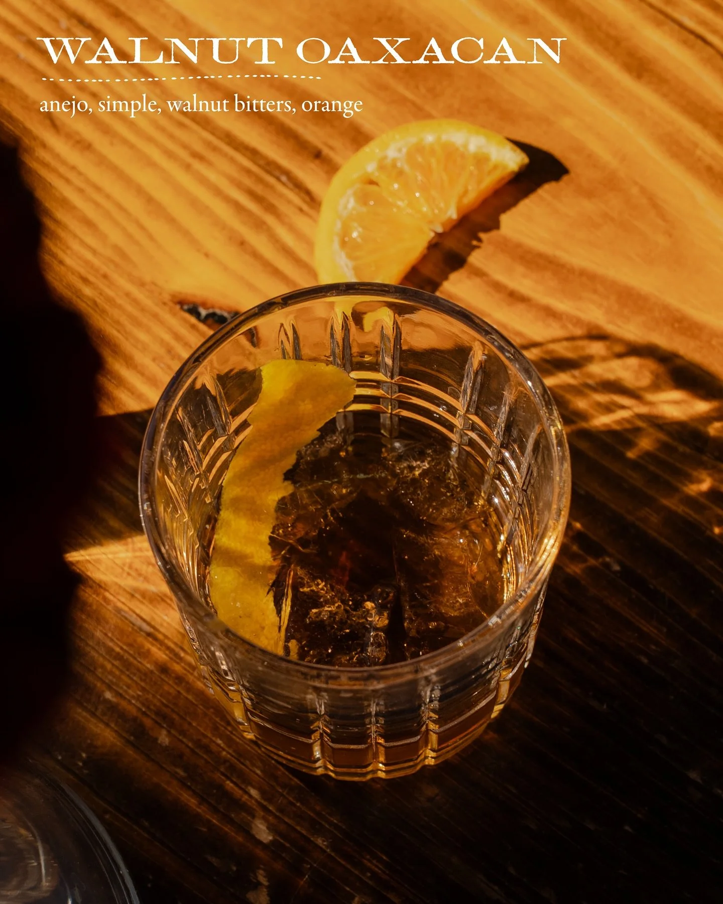 Our guy Barrett got in his big and came up with this Walnut Oaxacan for our Fall Seasonal menu. Anejo, walnut bitters, simple, and orange. Swipe to see all of our seasonals and then come give one a try this weekend.