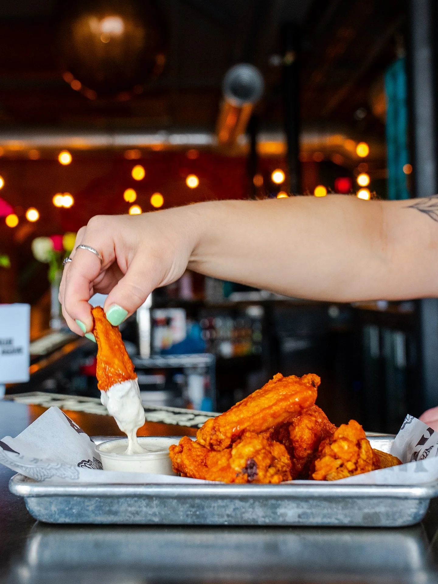 Alitas de Pollo! Crispy smoked and fried chicken wings tossed in Valentina Buffalo, Spicy Buffalo, or Chipotle BBQ and served with tomatillo ranch. Today only!