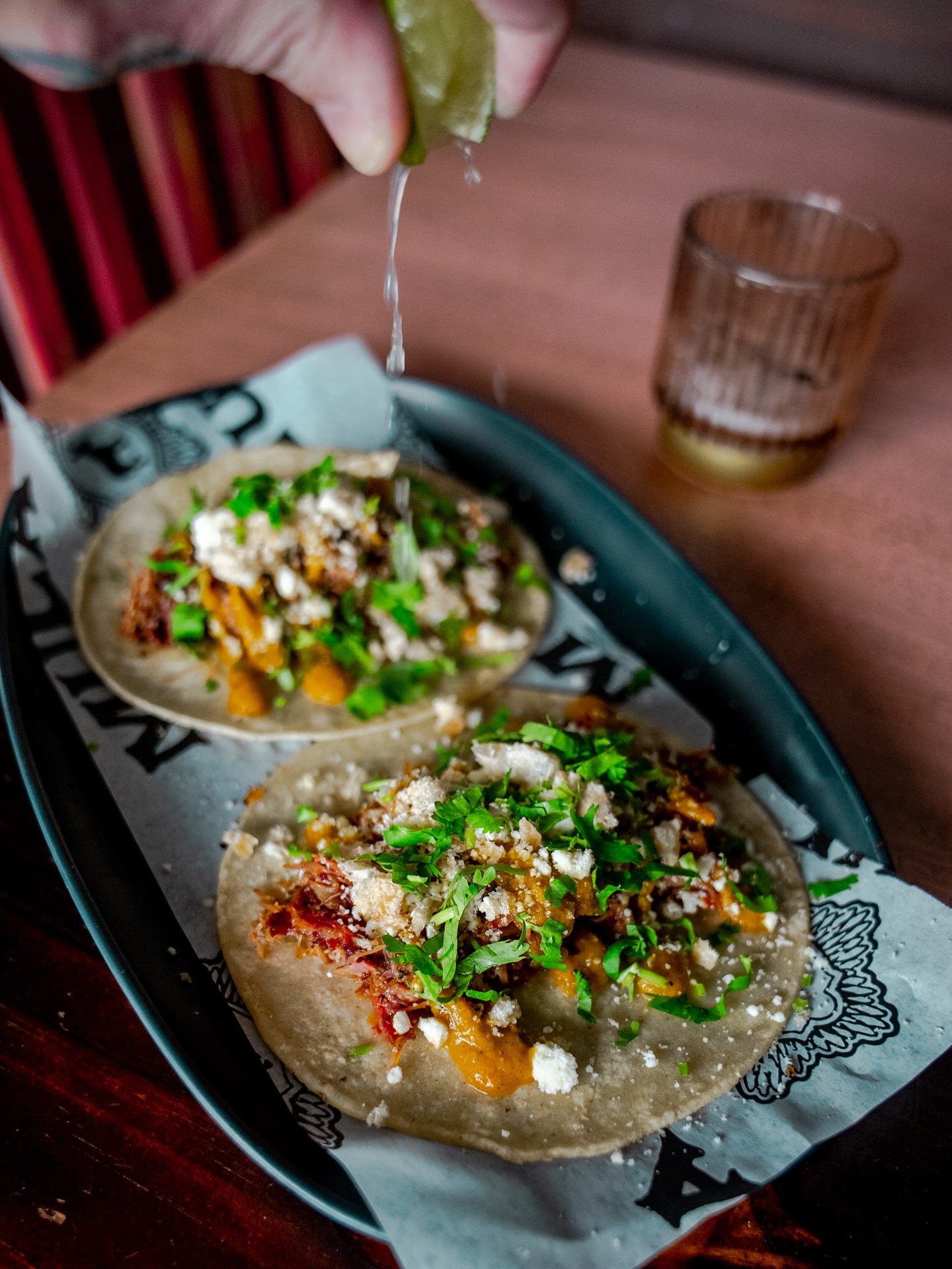 Pork cheek taco for this week&rsquo;s Thursday special. This one&rsquo;s good. Smoked and braised pork cheek, carrot-habanero salsa, chicharron crumble, queso fresco, and cilantro on a corn tortilla. Today only!