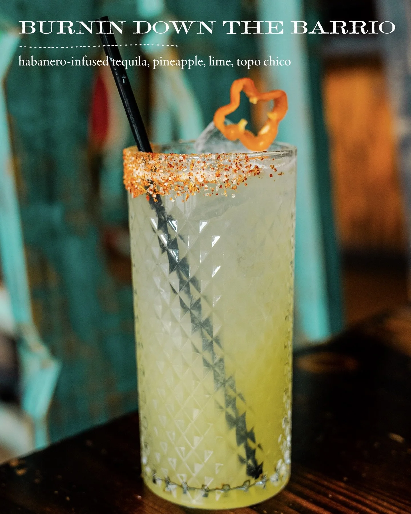 Let&rsquo;s keep the introductions going for our Spring Seasonals! Here is Burnin&rsquo; Down the Barrio. Habanero-infused tequila, pineapple, lime, and topo chico.