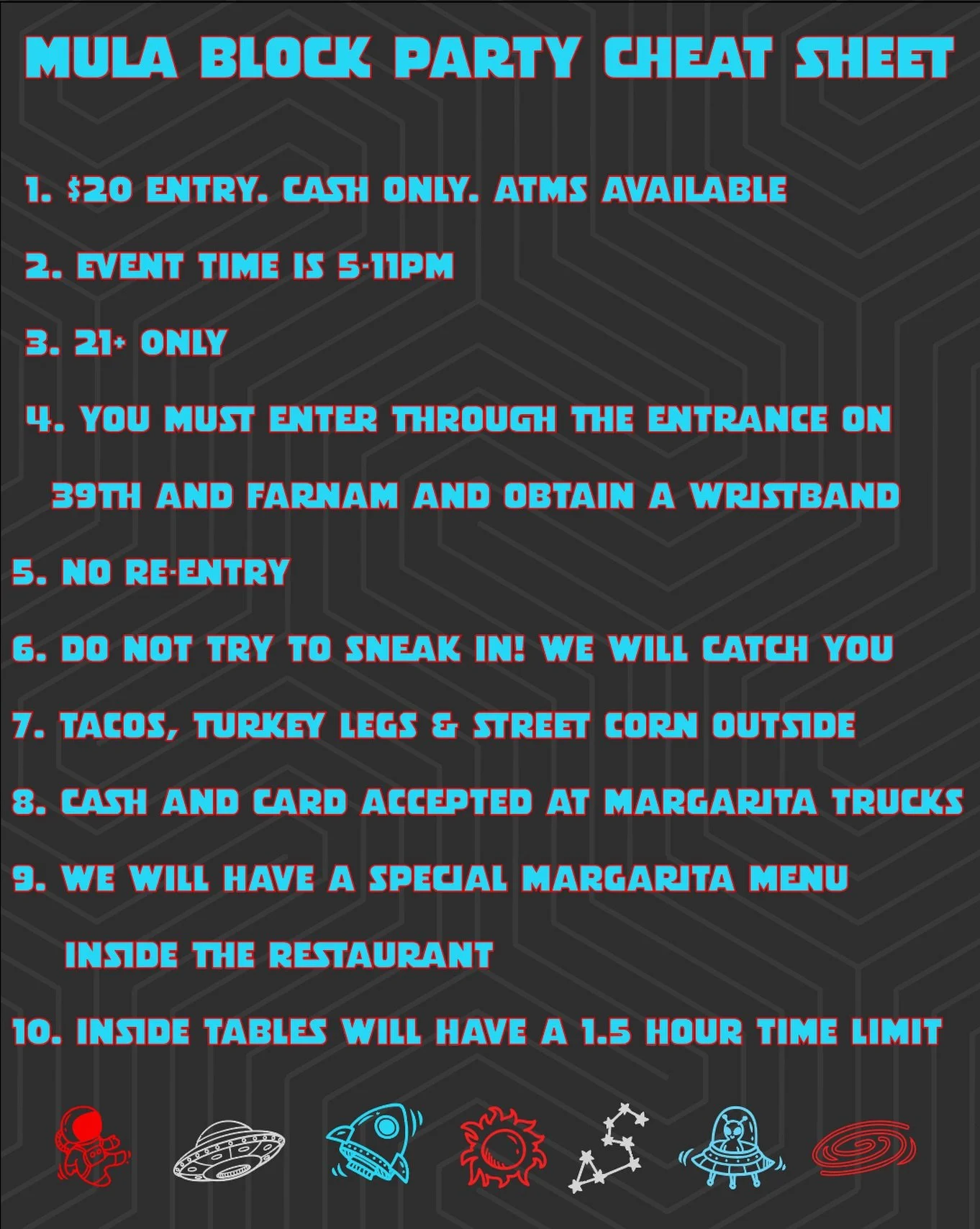 Here is the Annual Cheat Sheet for our Annual Block Party. We hope to see you Saturday!