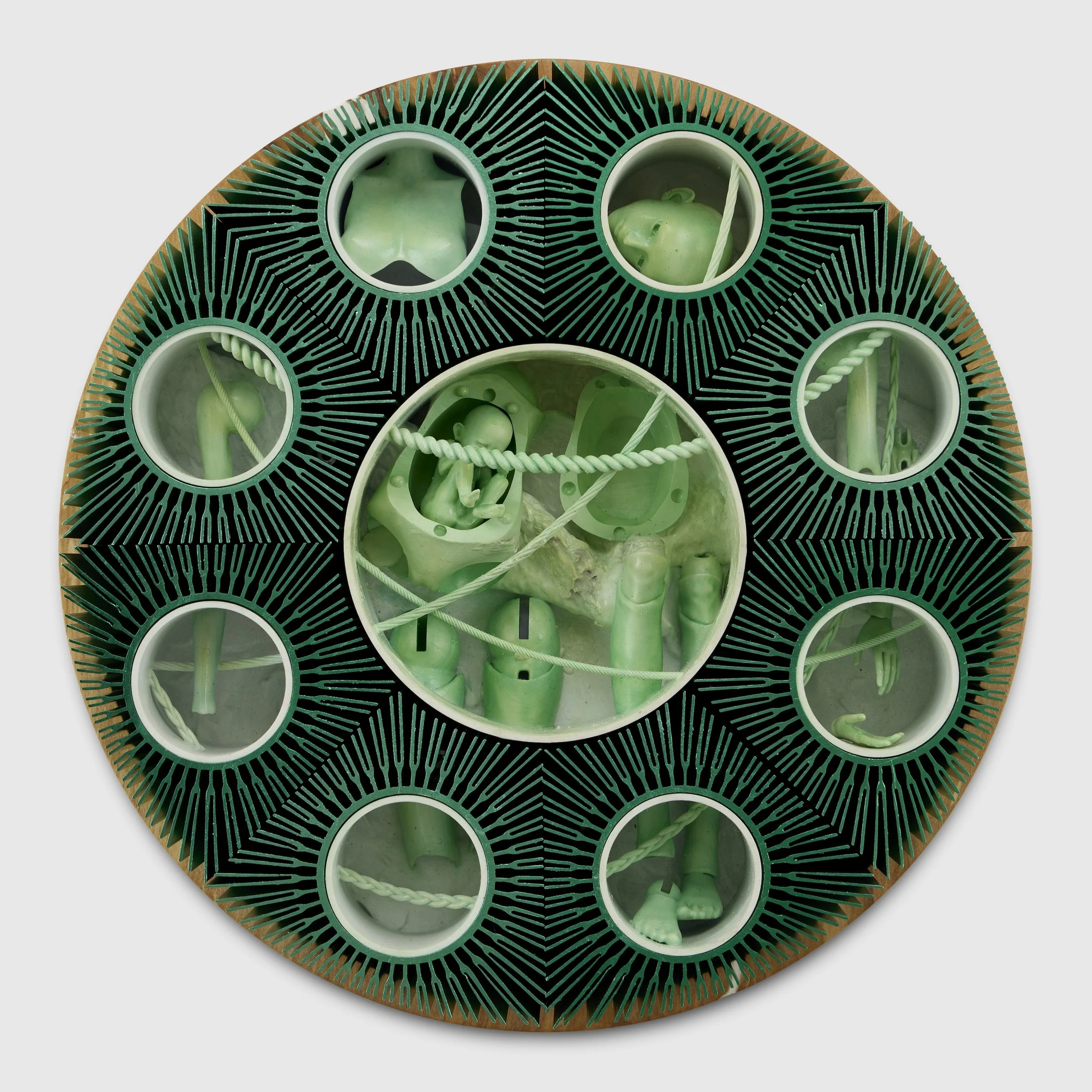 Anders Holen
Stilleben #7, 2026
Signed and dated on the back
UV resin, oil paint, extruded aluminium heatsinks, silver birch frame
30 cm diameter