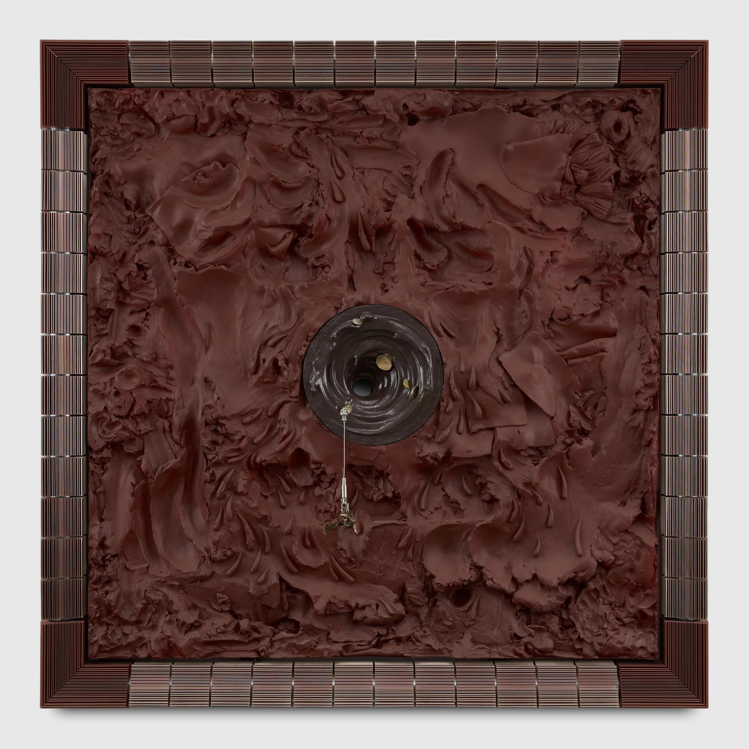 Anders Holen
Mealstroem Chronostasis, 2025
Bronze, Polymer plaster, coins, silver birch, stainless steel, extruded aluminium heatsinks
140 x 140 x 20 cm