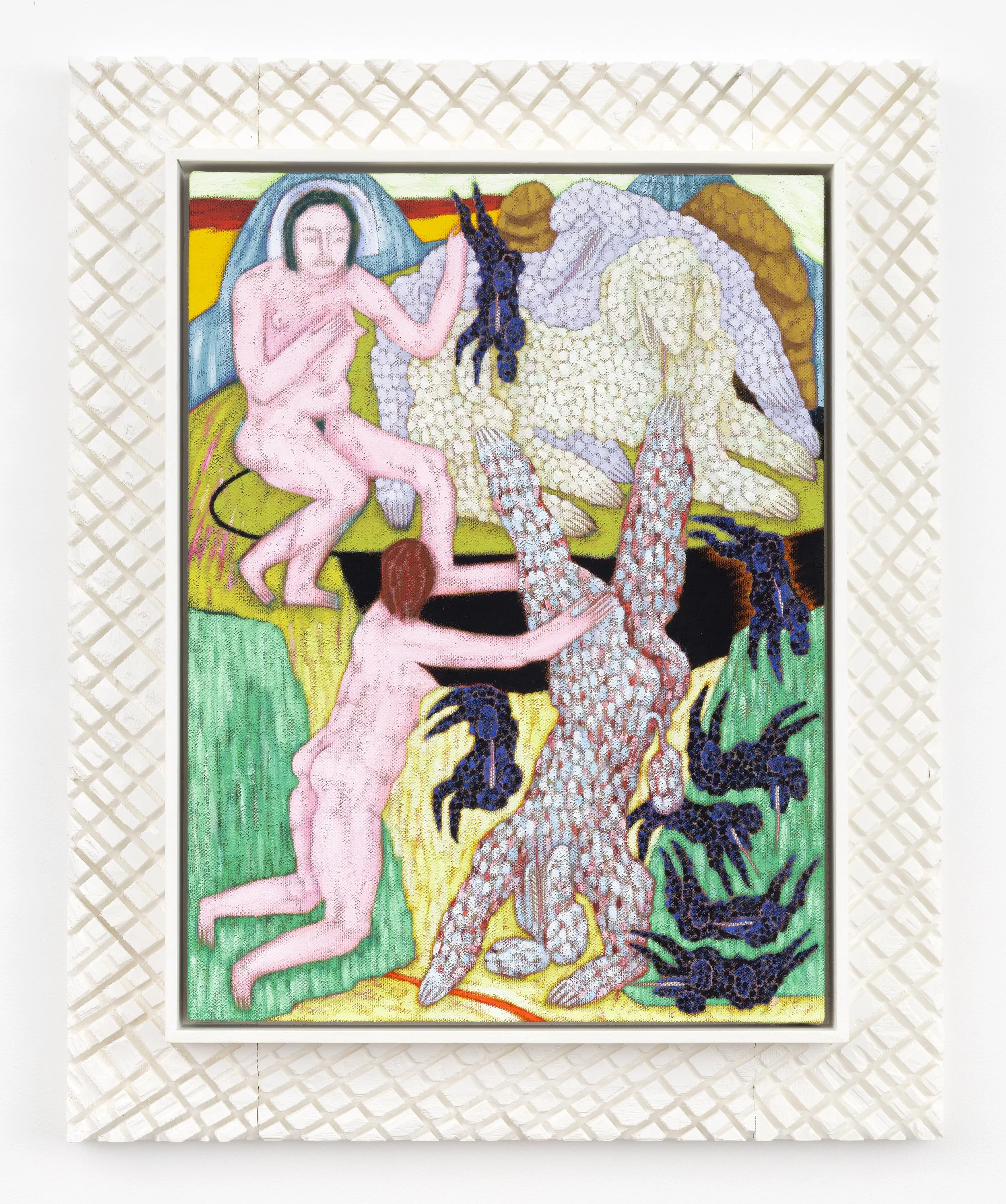 Sophie Larrimore
Green lawns, 2025
Acrylic and water soluble crayon on unprimed linen, in artist frame
80 x 64.8 x 7.9 cm