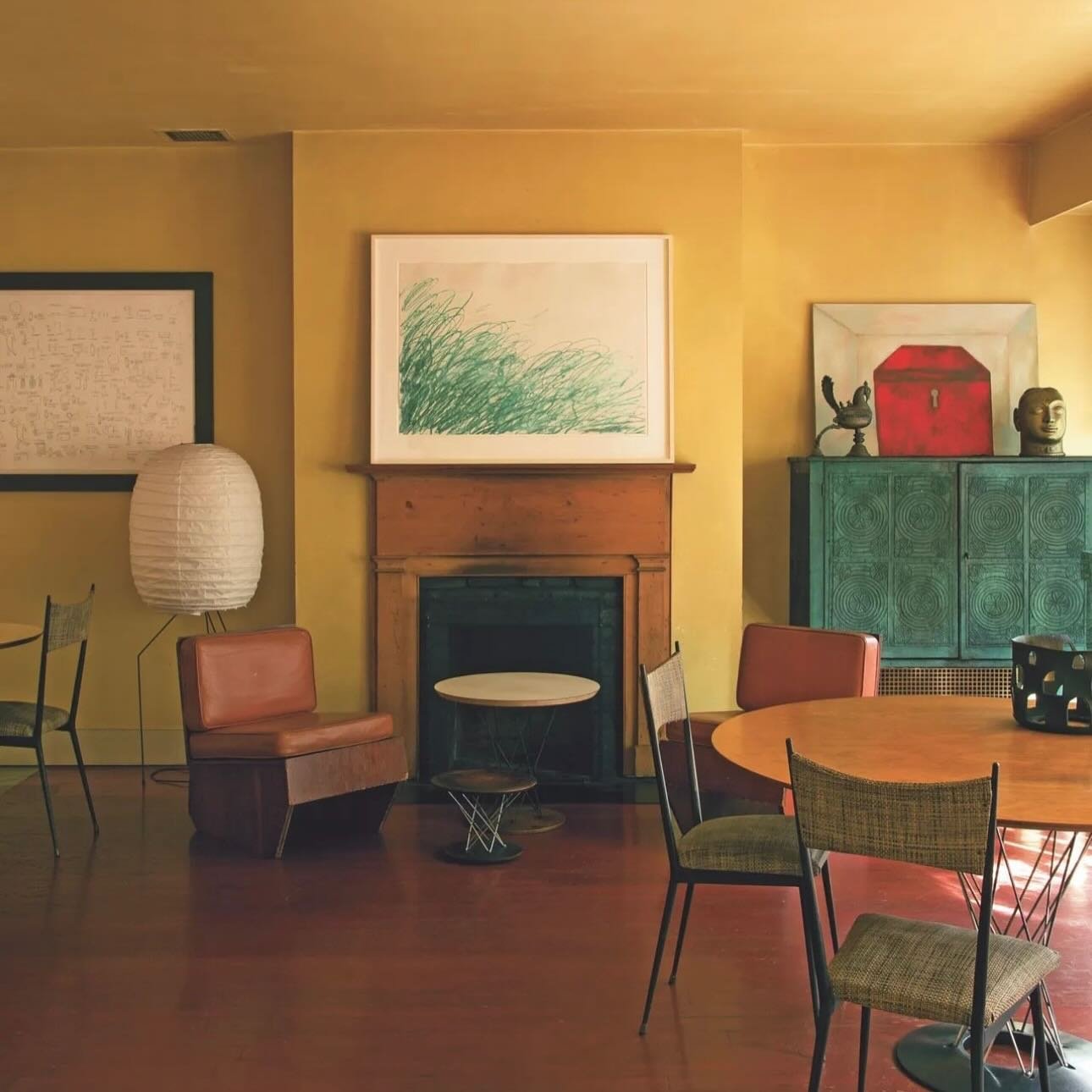 Italian artist Francesco Clemente&rsquo;s apartment in New York. A Cy Twombly hangs above the fire in the first image.