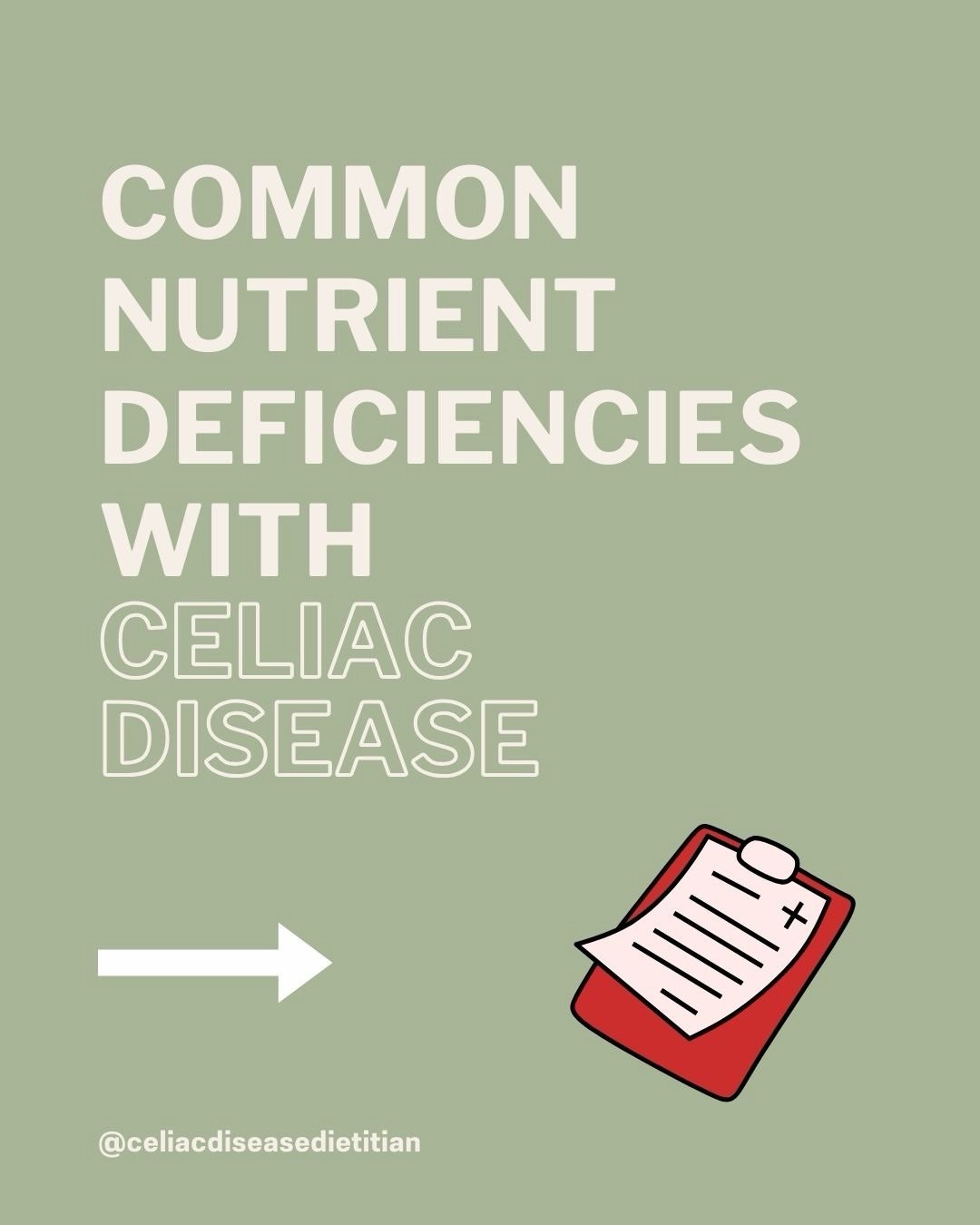 Nutrient deficiencies are unfortunately super common when it comes to living with celiac, especially if you go undiagnosed for years. 

These are some common deficiencies you and your doctor should discuss and test for 👉🏼

#celiac #glutenfree #celi