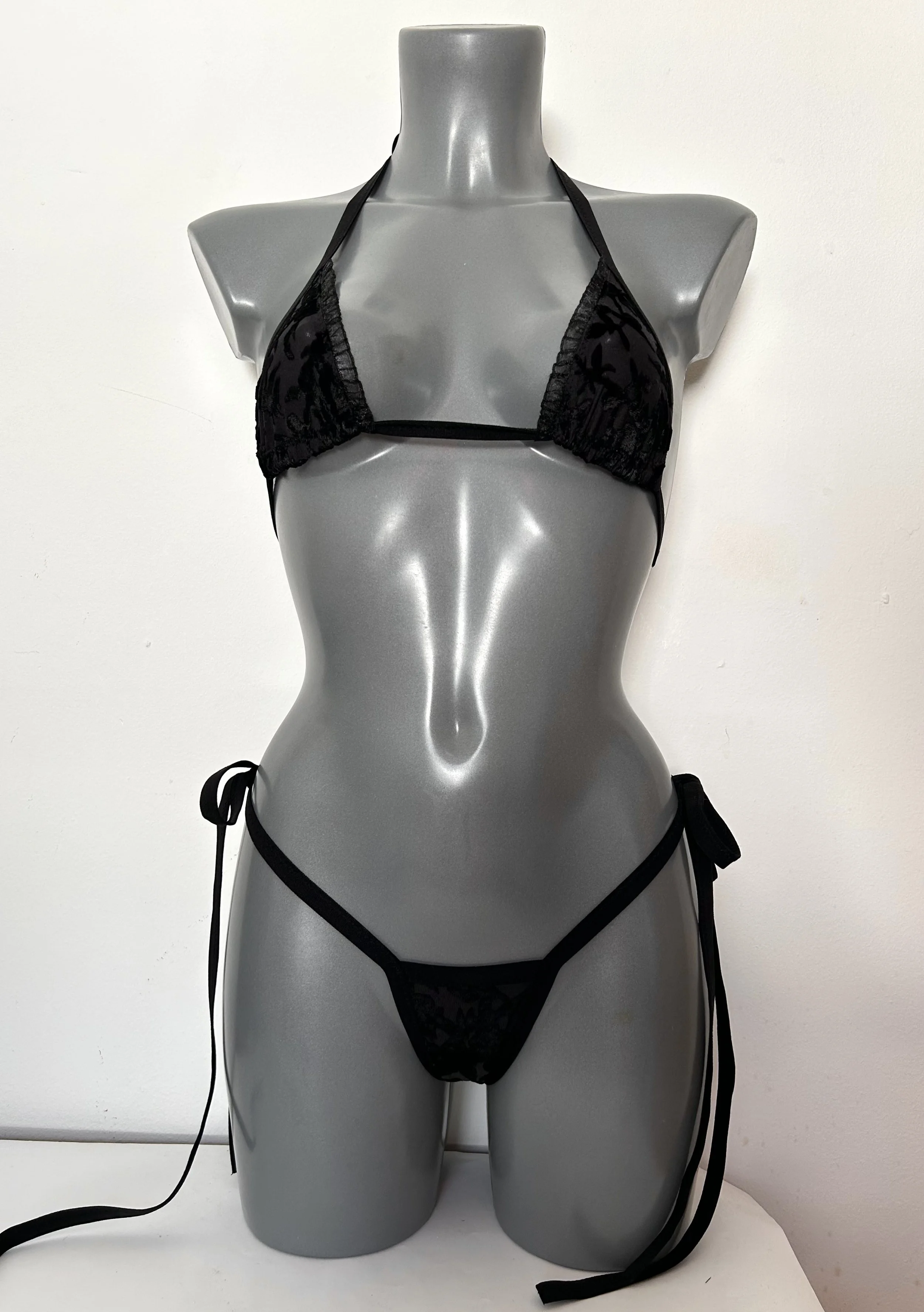 Black Velvet Floral Micro Bikini