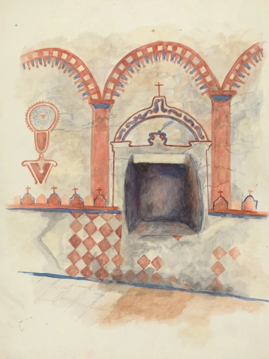 Wall Painting and Baptismal Niche (1941) — Cornelius Christoffels |  Index of American Design watercolor. Public domain. Source: National Gallery of Art, Washington. | 5:4 (H:W) Available in various Aspect Ratios.
 
 
  
   
    ✅ Add to Set List
   