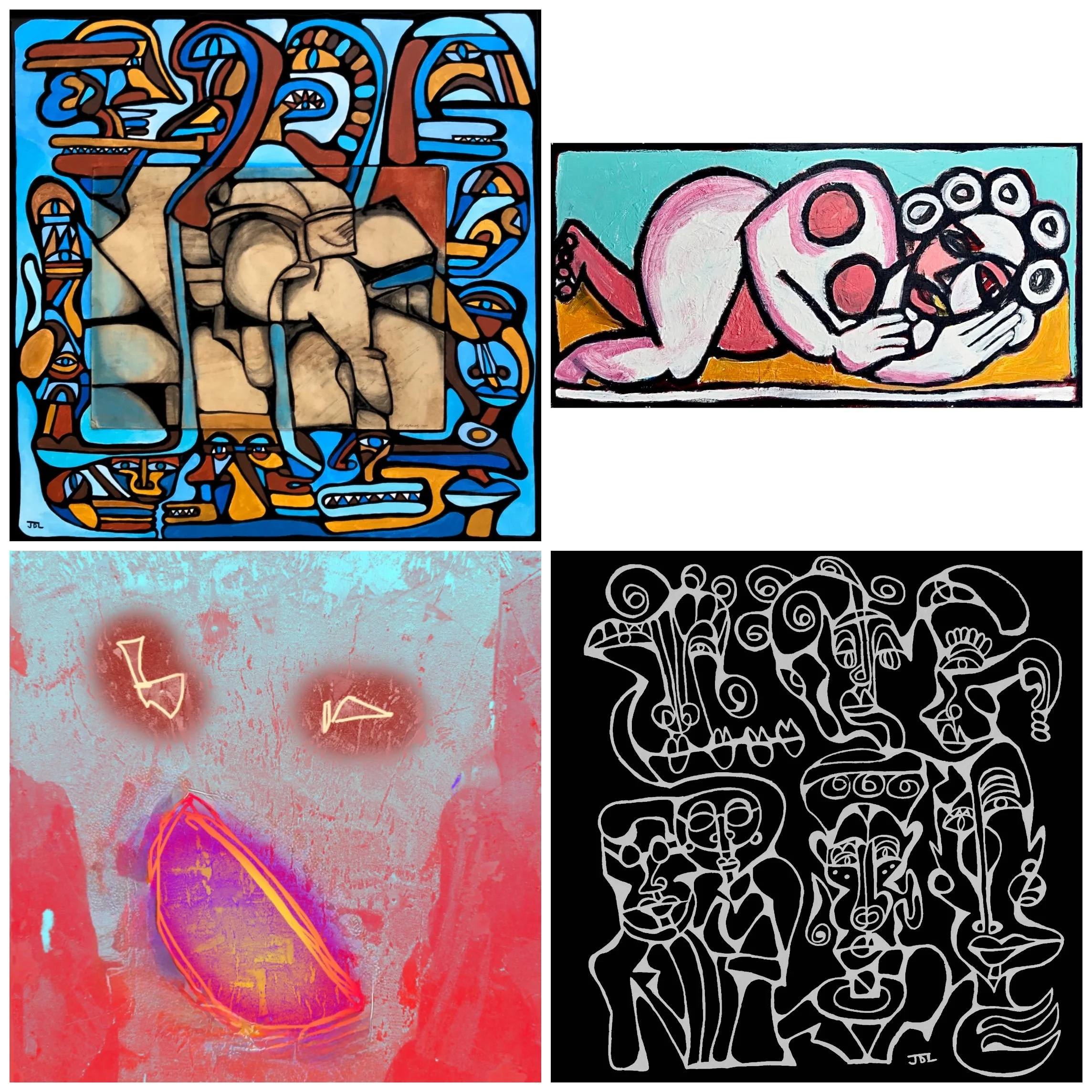 Figurative Abstract | Canvas | Blue Brown | Earth Tones | Red | Post-Modern | Paper