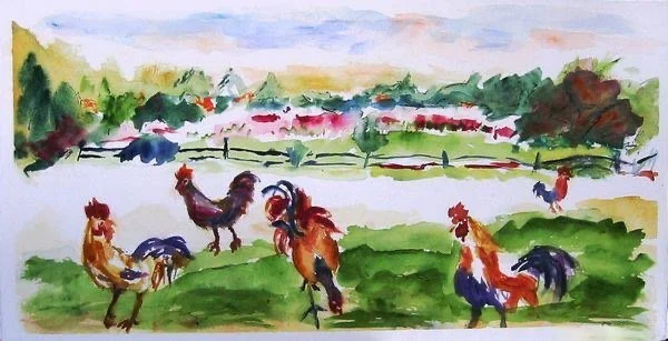 Roosters at Play | @1:2 (H:W) Aspect Ratio As Shown | Available in Various Colors and Aspect Ratios |   
 
 
   
    ✅ Add to Set List
   
 