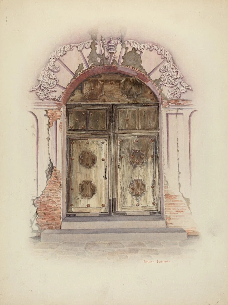 Wall Painting and Door, Facade of Mission House — Cornelius Christoffels (1941)
Index of American Design watercolor. Public domain. Source: National Gallery of Art, Washington. | 3:2 (H:W) Available in various Aspect Ratios.
 
 
  
   
    ✅ Add to S