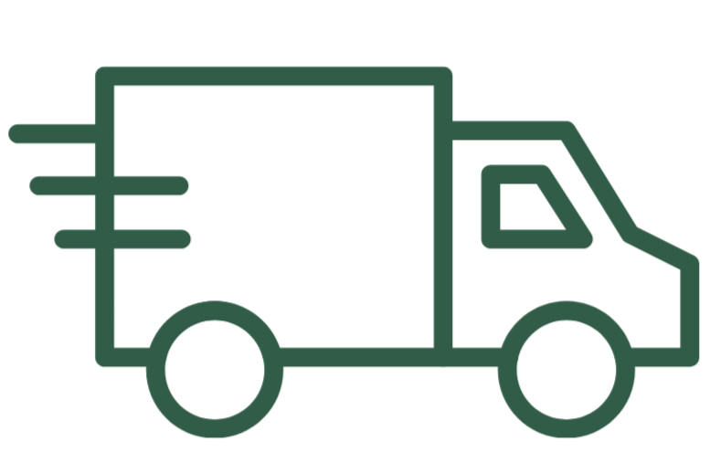 Outline of a delivery truck with motion lines indicating movement.