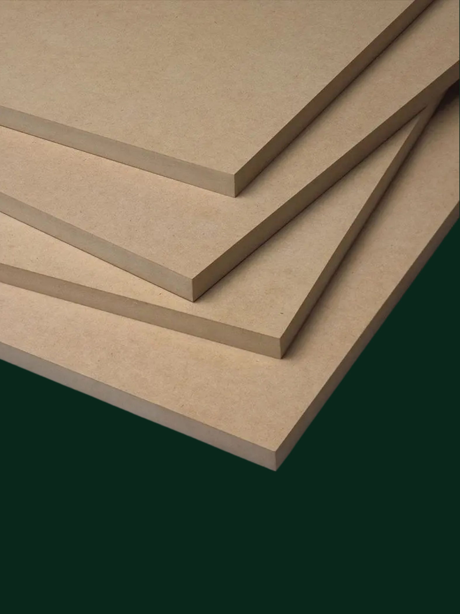 A set of four beige colored rectangular particle boards stacked with each layer slightly smaller than the one below, creating a stepped effect.