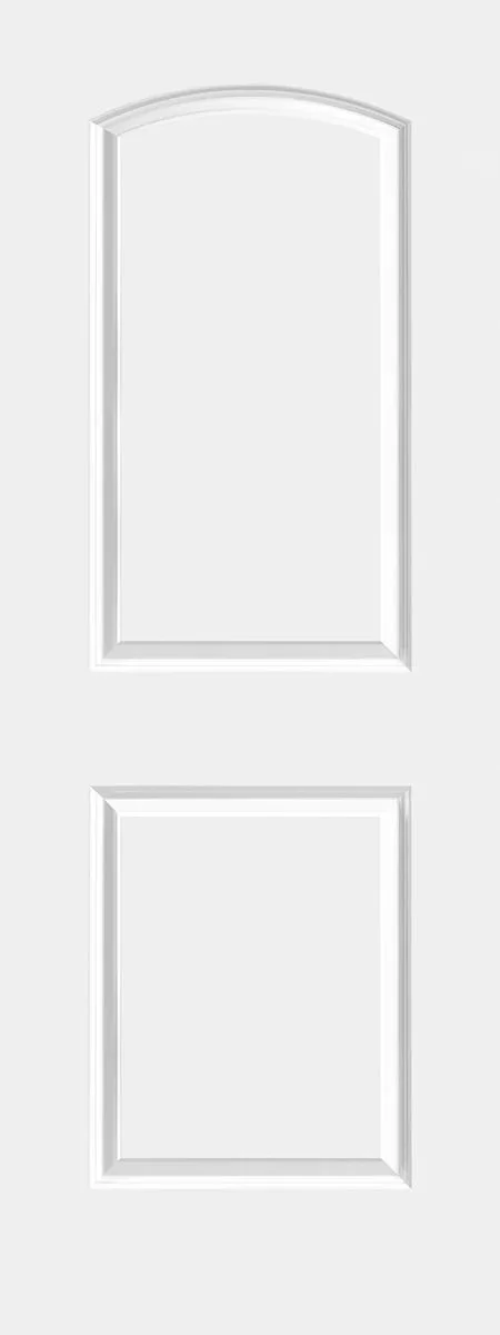 White double door with arched top panel and rectangular bottom panel.