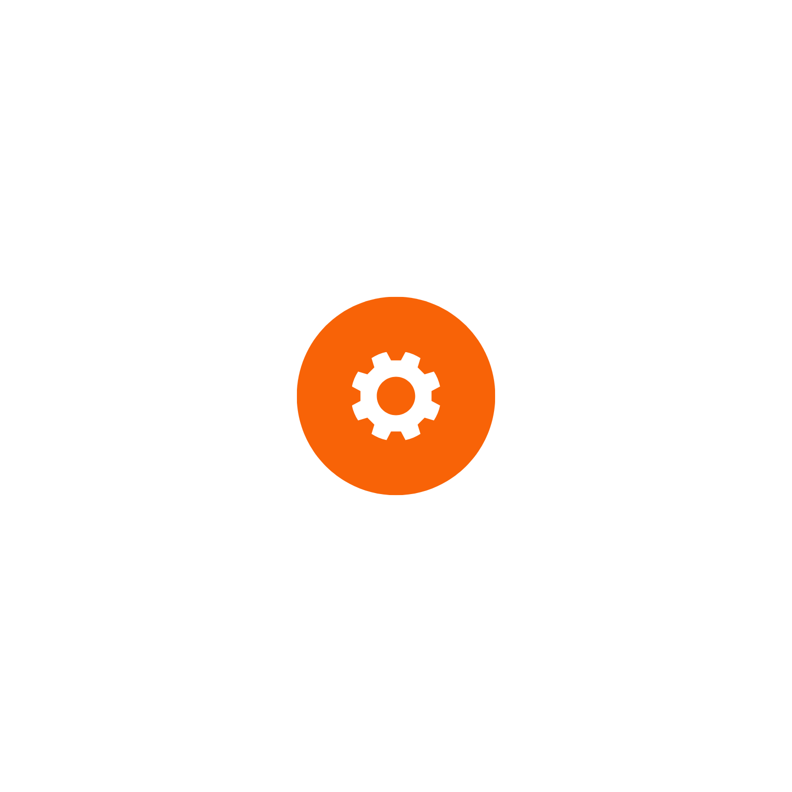 Icon of a gear inside an orange circle, representing settings or configuration.