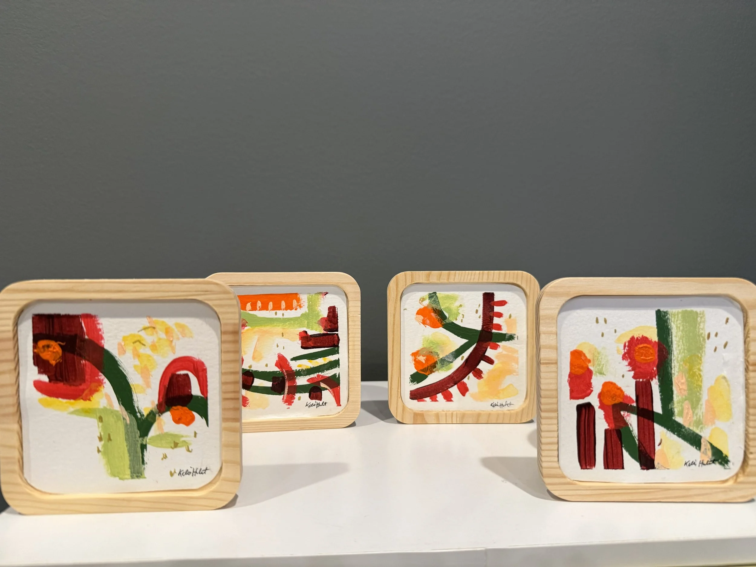 'A Modern Flower'  Set of 4  Acrylic on paper 4x4 $56