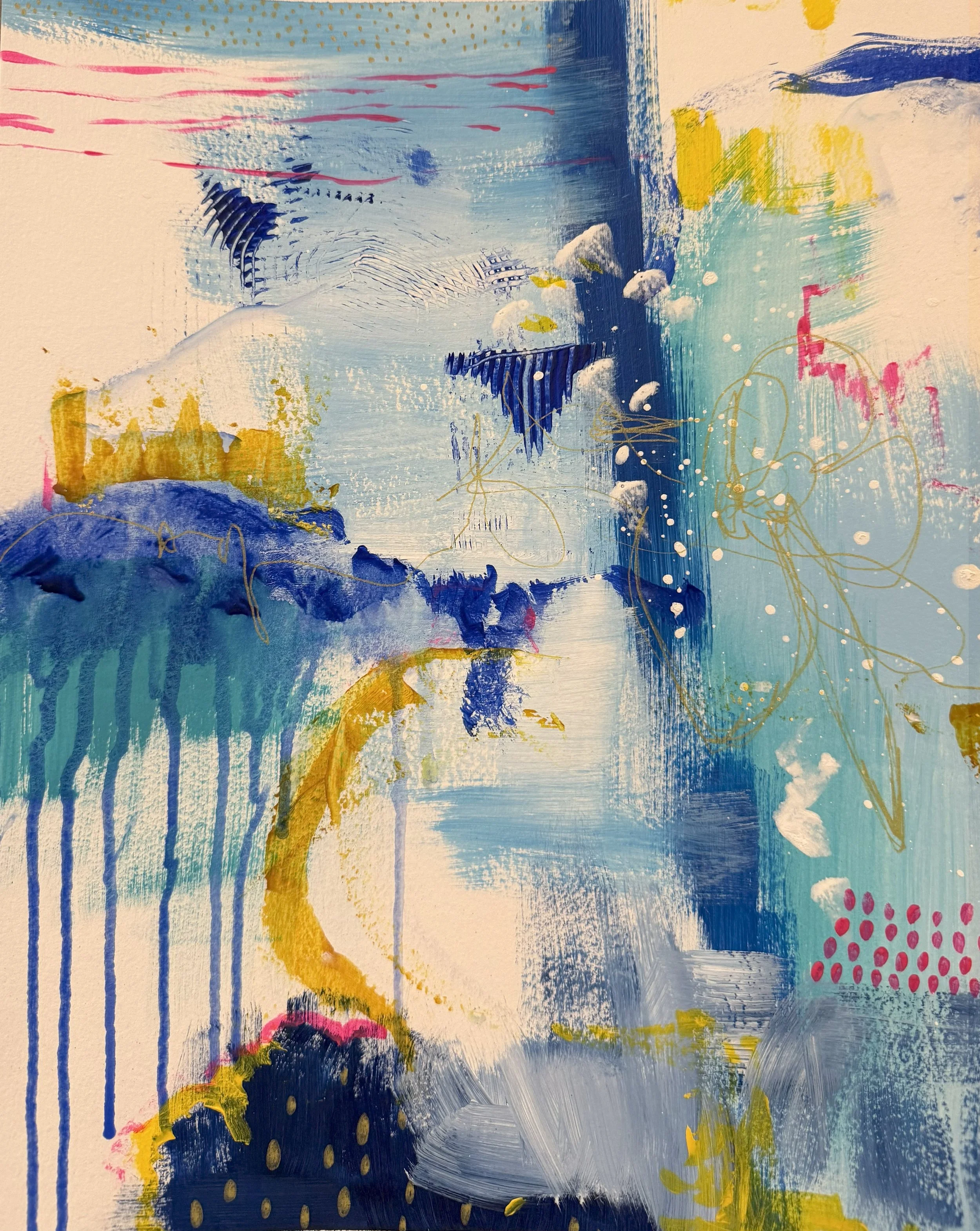 'Thoughts of Blue 1'  Acrylic on paper  Framed 17x21  $225