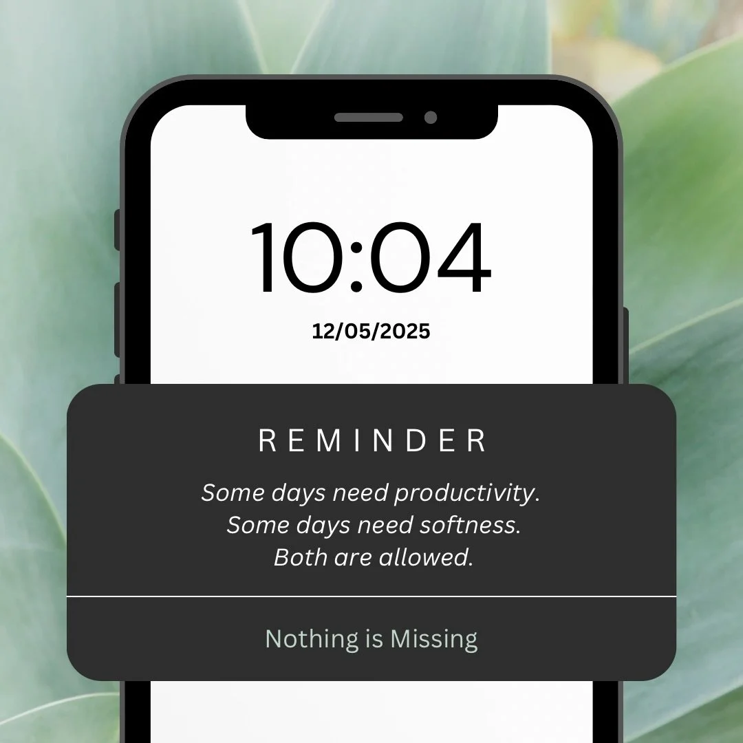 Some days you cross things off the list.
Some days you give yourself permission to be human.

Both count.
Nothing is missing. 🤍
 
#selfcare #therapy #healing #productivity