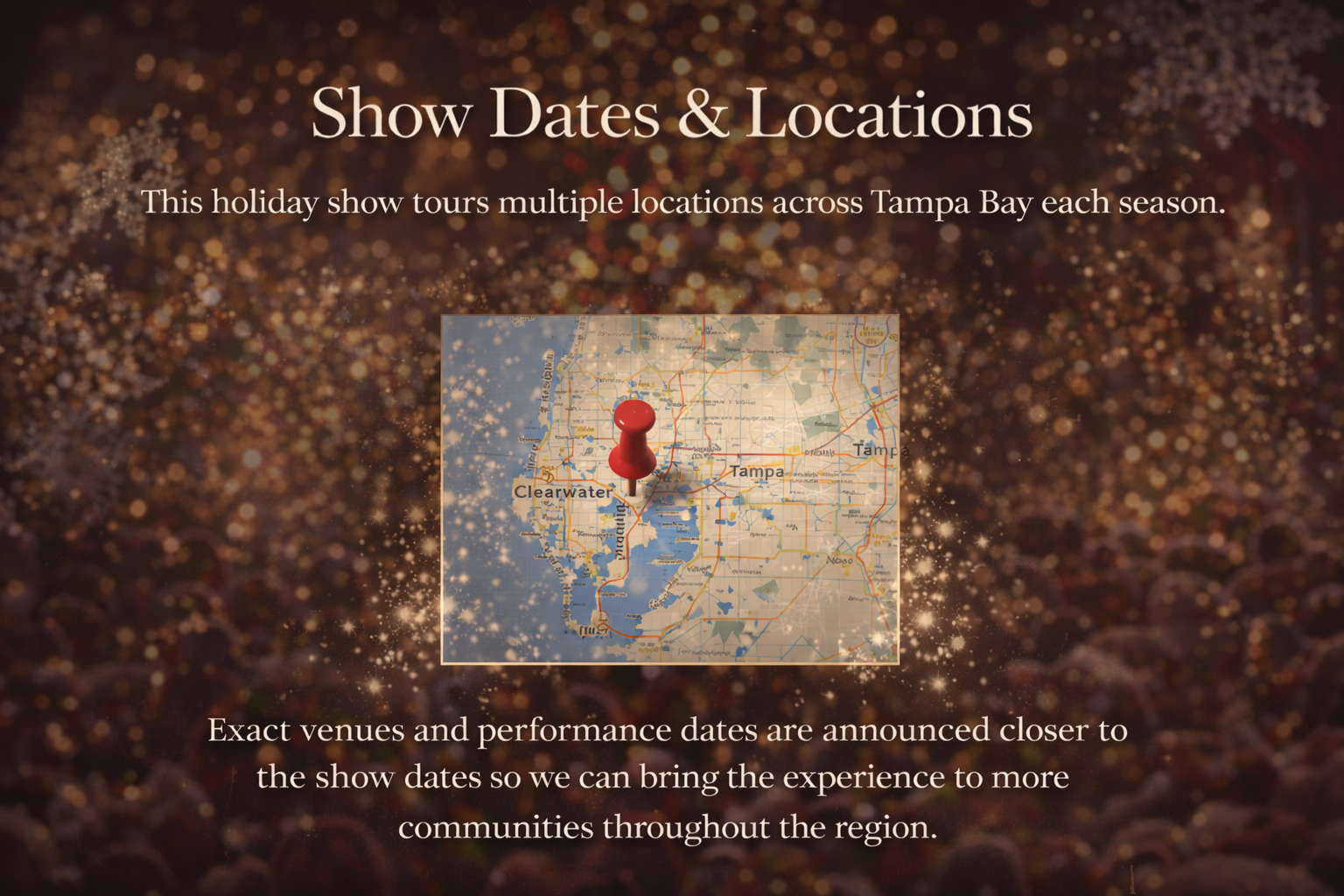 Map of Tampa Bay area with a red pin marking a location. Tampa Bay Holiday Show Clearwater Florida